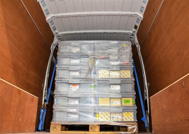 Your Local Nottingham Courier Image of a pallet of goods in a same day courier vehicle