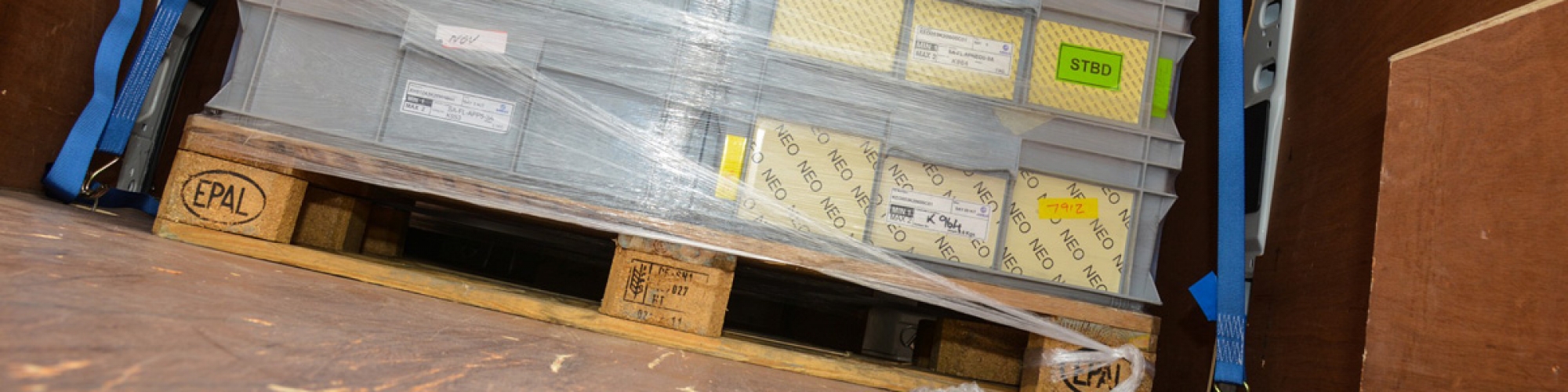 Image of a pallet of goods in a same day courier vehicle